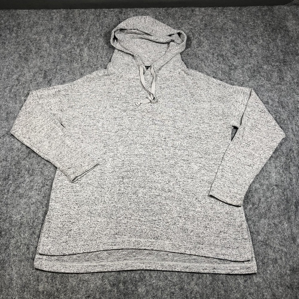 Max & Mia Sweater Womens‎ M Gray Hooded V Neck Knit Tunic Pullover Long Sleeve
